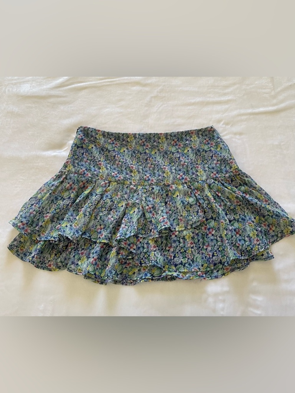 Mango Blue Multi Floral Ruffle Skater Skirt